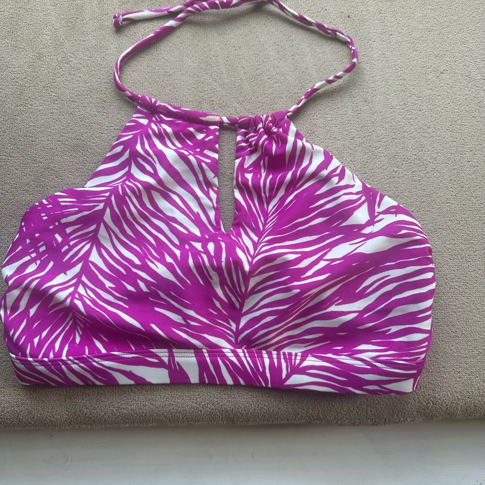 Athleta Pink and White Zebra Print Halter Swim Top